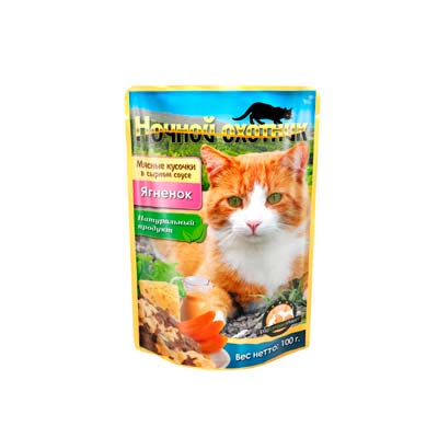 Влажный корм для кошек Ночной охотник, Ягненок в сырном соусе, 100 гр